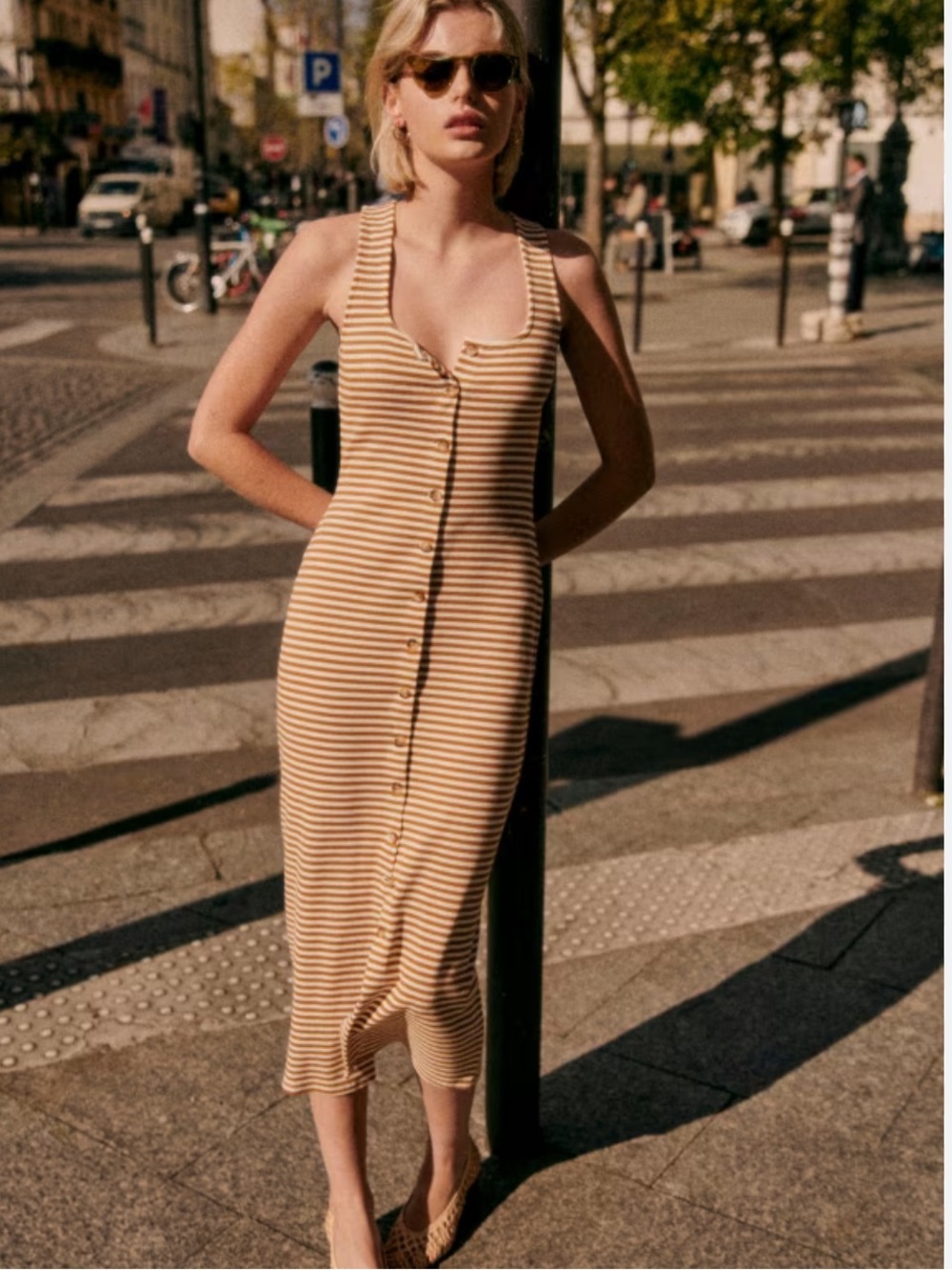 Sezane Fabiola Dress Ecru/Camel
